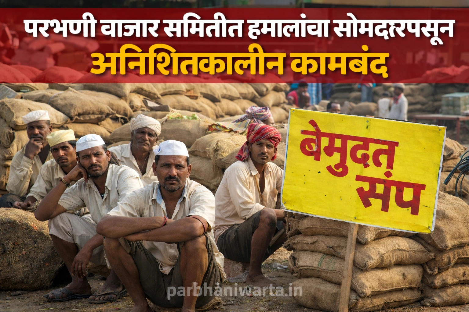 परभणी मानवत बाजार समितीत हमाल कामगारांचा बेमुदत संप