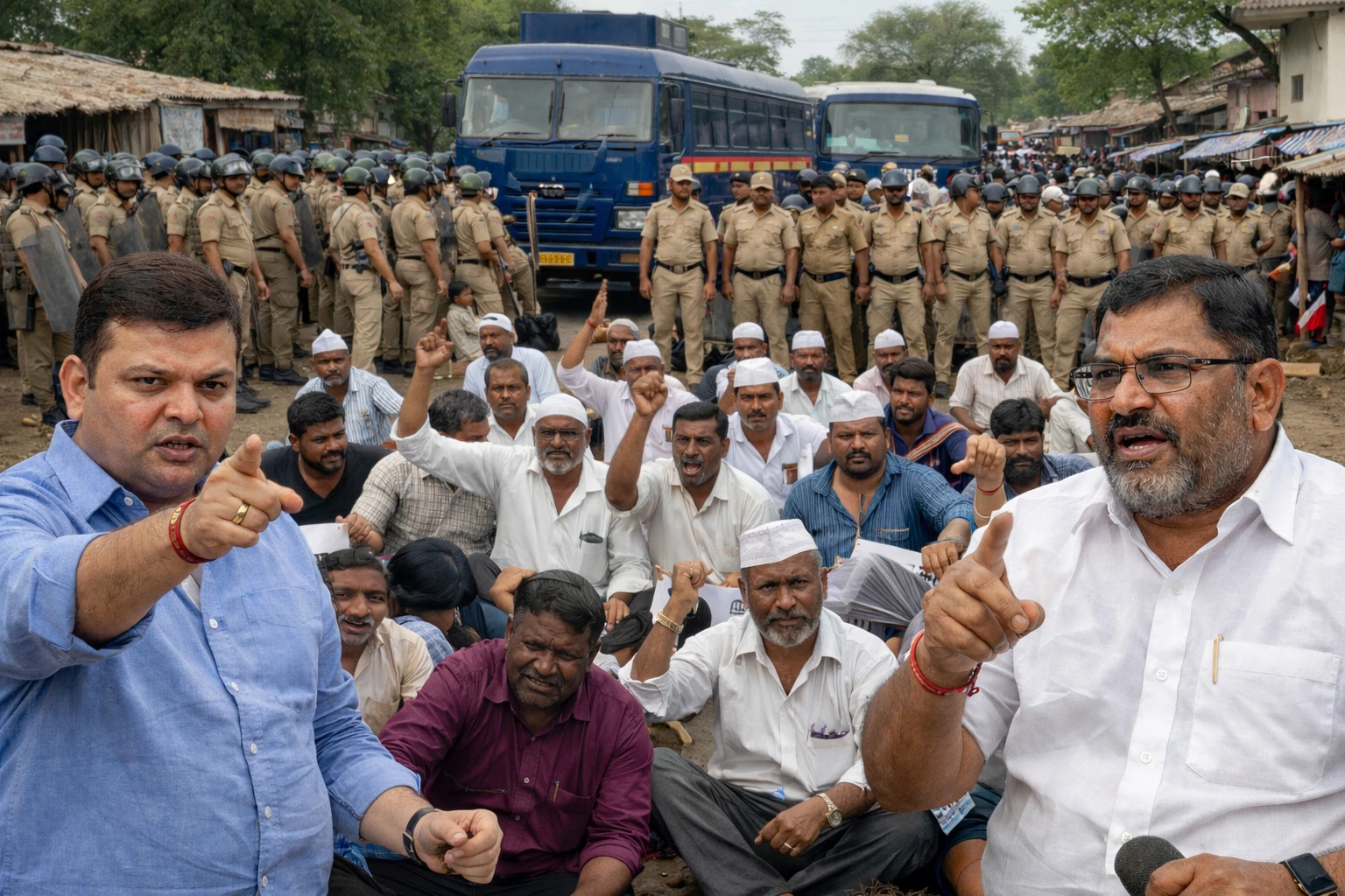 सहजापूर येथे शक्तीपीठ महामार्गाविरोधात आंदोलन करणारे शेतकरी