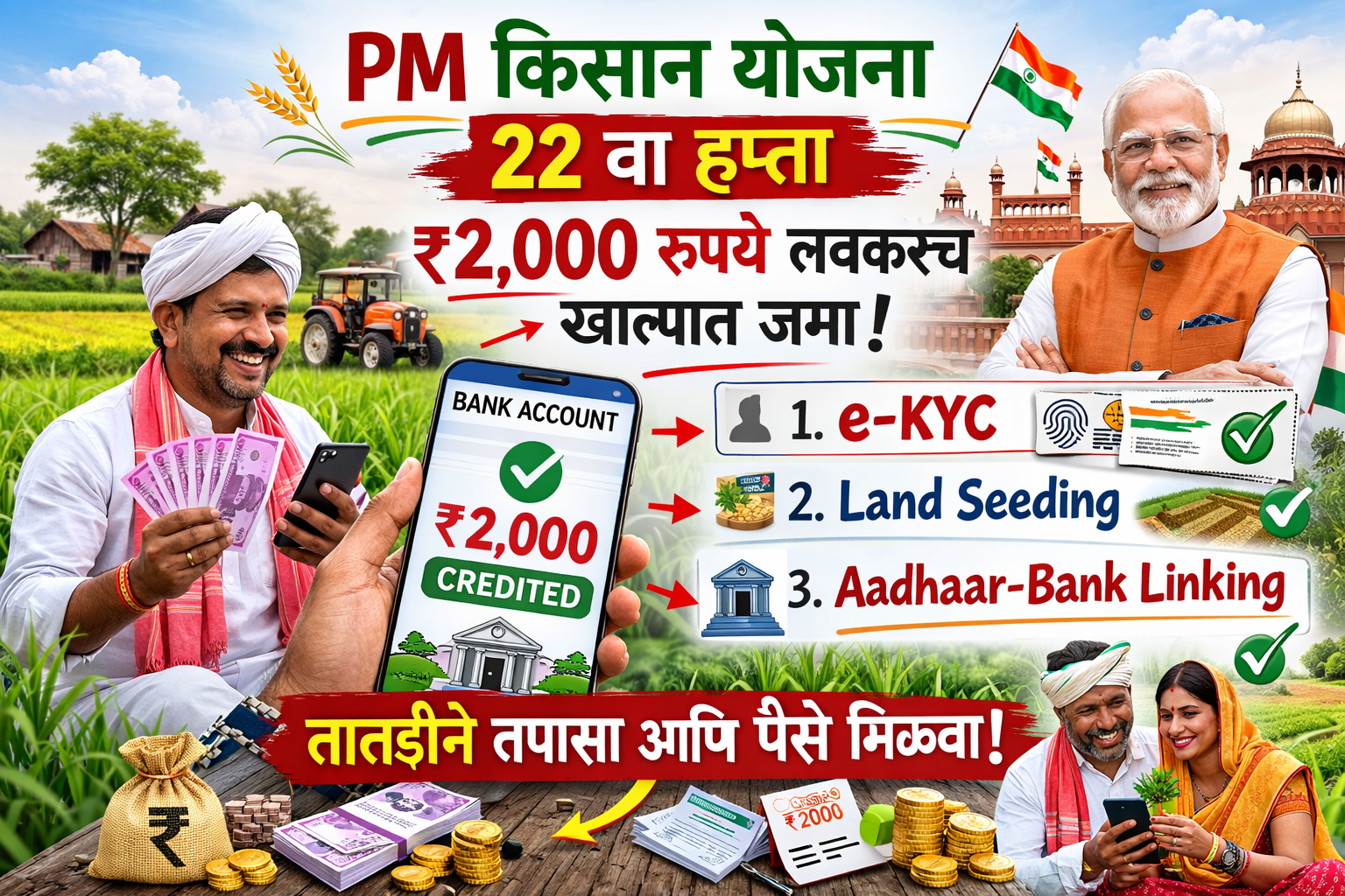 पीएम किसान योजनेचा २२ वा हप्ता तपासत असलेला शेतकरी