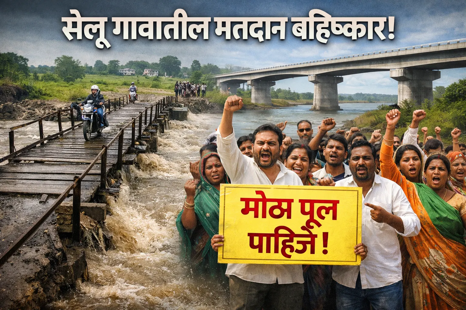 Parbhani Selu taluka Karpara river bridge issue, villagers boycott voting demanding big bridge in rural Maharashtra